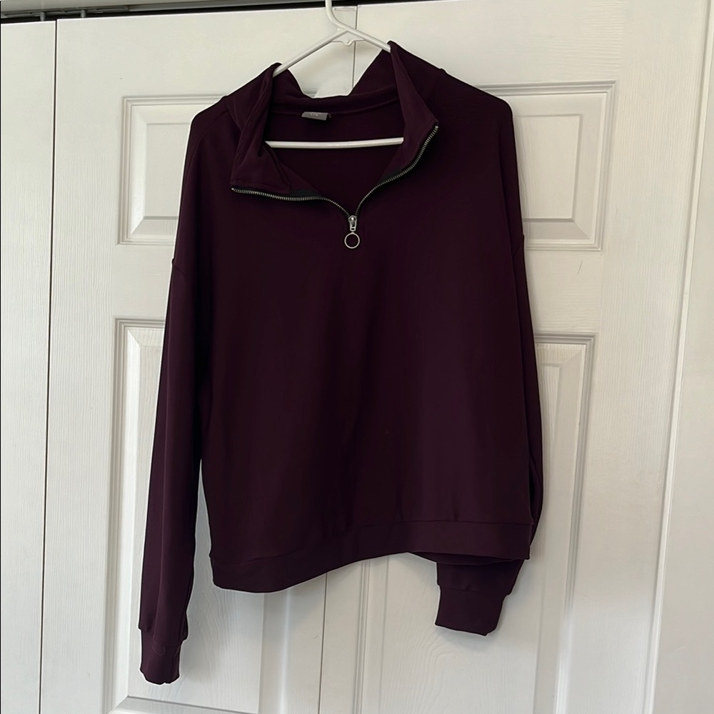 Women's Burgundy Half-Zip Athletic  Sweater